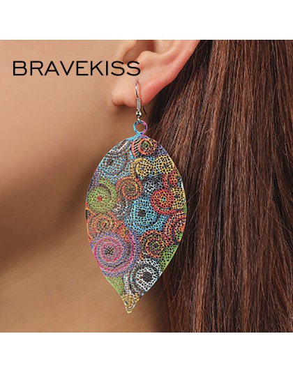 BRAVEKISS Vintage kształt liścia spadek kolczyki dla kobiet Boho wydrążona biżuteria Trendy koreański kolczyk 2019 nowy BPE1401