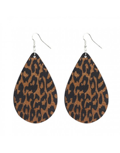 AENSOA proste Vintage Leopard drewniane kolczyki afrykańskie łzy spadek kolczyki dla kobiet drewniana kropla wody wisiorek biżut