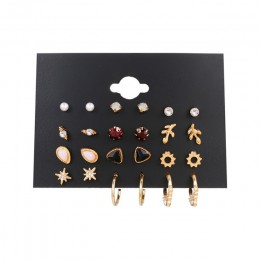 EN 12 Pairs Flower kolczyki damskie zestaw Pearl Crystal stadniny kolczyki Boho geometryczne Tassel kolczyki dla kobiet 2020 biż