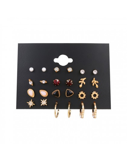 EN 12 Pairs Flower kolczyki damskie zestaw Pearl Crystal stadniny kolczyki Boho geometryczne Tassel kolczyki dla kobiet 2020 biż