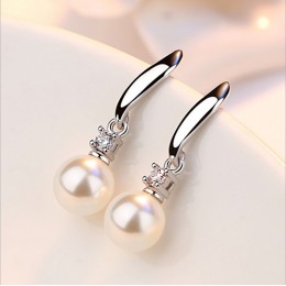 Elegancka moda 925 srebrne wiszące kolczyki sztuczna perła cyrkon Tassel CZ brincos kolczyki dla kobiet biżuteria S-E183