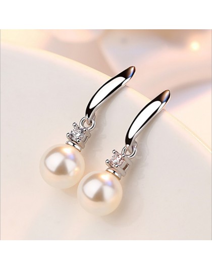 Elegancka moda 925 srebrne wiszące kolczyki sztuczna perła cyrkon Tassel CZ brincos kolczyki dla kobiet biżuteria S-E183