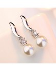 Elegancka moda 925 srebrne wiszące kolczyki sztuczna perła cyrkon Tassel CZ brincos kolczyki dla kobiet biżuteria S-E183