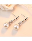 Elegancka moda 925 srebrne wiszące kolczyki sztuczna perła cyrkon Tassel CZ brincos kolczyki dla kobiet biżuteria S-E183