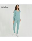 Wixra sweter kombinezon i zestawy Casual V Neck swetry topy + kieszenie długie spodnie stałe dwa kawałki zestawy 2019 jesień zim