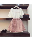2019 wiosna lato kobiety moda 2 sztuka garnitur wycięty kołnierz Off ramię długi T Shirt & Hollow Out koronkowa spódniczka garni