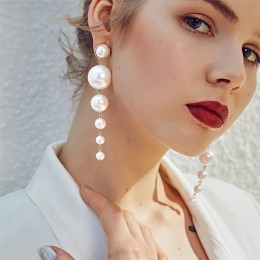 Moda eleganckie długie kolczyki perłowe stworzone duże imitacja perły kolczyki z łańcuszka na wesele prezent 2020