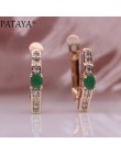 PATAYA nowe owalne zielone kolczyki kobiety moda ślubna śliczne Fine Jewelry 585 różowe złoto Multicolor Natural cyrkon Dangle k