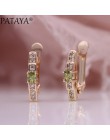PATAYA nowe owalne zielone kolczyki kobiety moda ślubna śliczne Fine Jewelry 585 różowe złoto Multicolor Natural cyrkon Dangle k