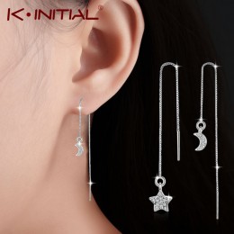 Kinitial Fashion Crystal asymetryczny spadek kolczyki dla kobiet ślub śliczne gwiazda księżyc długi Tassel dynda kolczyk komunik