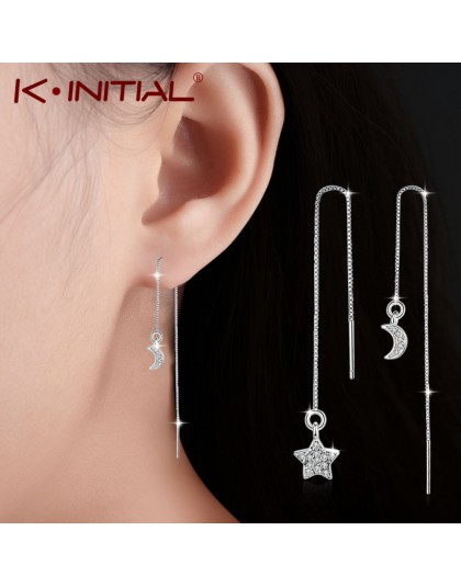 Kinitial Fashion Crystal asymetryczny spadek kolczyki dla kobiet ślub śliczne gwiazda księżyc długi Tassel dynda kolczyk komunik