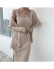 2019 nowy wysokiej jakości zimowy damski Casual sweter z długim rękawem + szelki sweter kamizelka do sukienki dwuczęściowy strój