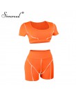 Simenual Casual Neon kolor kobiety zestawy dwuczęściowe moda odblaskowa odzież sportowa dres Crop Top i szorty pasujący zestaw s