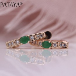 PATAYA nowe owalne zielone kolczyki kobiety moda ślubna śliczne Fine Jewelry 585 różowe złoto Multicolor Natural cyrkon Dangle k
