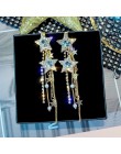 FYUAN koreański styl błyszczące kolczyki wiszące w kształcie gwiazdki dla kobiet nowy Bijoux długi Tassel niebieski kryształ dyn
