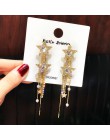 FYUAN koreański styl błyszczące kolczyki wiszące w kształcie gwiazdki dla kobiet nowy Bijoux długi Tassel niebieski kryształ dyn