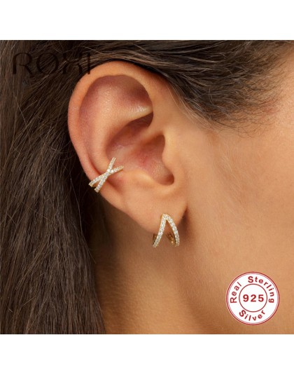 ROXI 925 srebro krzyż Ear Cuff nie przebite kolczyki dla kobiet Micro Pave CZ małe nausznice biżuteria chrząstki