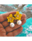 Moda Pearl Drop Dangle kolczyki farba kwiat emalia złoty słodki biżuteria Vintage komunikat kolczyki dla dziewczyn kobiet prezen