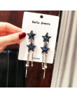 FYUAN koreański styl błyszczące kolczyki wiszące w kształcie gwiazdki dla kobiet nowy Bijoux długi Tassel niebieski kryształ dyn
