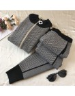 Jesień zima nowy dres kobieta kolorowy patchwork zamek z golfem kardigany z dzianiny + spodnie 2 szt. Zestawy z długim rękawem d