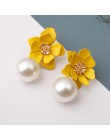 Moda Pearl Drop Dangle kolczyki farba kwiat emalia złoty słodki biżuteria Vintage komunikat kolczyki dla dziewczyn kobiet prezen