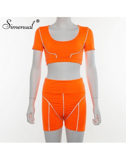 Simenual Casual Neon kolor kobiety zestawy dwuczęściowe moda odblaskowa odzież sportowa dres Crop Top i szorty pasujący zestaw s
