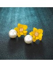 Moda Pearl Drop Dangle kolczyki farba kwiat emalia złoty słodki biżuteria Vintage komunikat kolczyki dla dziewczyn kobiet prezen