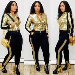 Jesień zima cekiny 2 sztuka zestaw kobiety dres bluza z długim rękawem najlepsze spodnie garnitur Streetwear świecący pasujące z