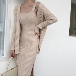 2019 nowy wysokiej jakości zimowy damski Casual sweter z długim rękawem + szelki sweter kamizelka do sukienki dwuczęściowy strój