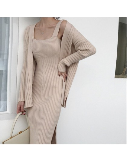 2019 nowy wysokiej jakości zimowy damski Casual sweter z długim rękawem + szelki sweter kamizelka do sukienki dwuczęściowy strój