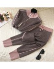Jesień zima nowy dres kobieta kolorowy patchwork zamek z golfem kardigany z dzianiny + spodnie 2 szt. Zestawy z długim rękawem d