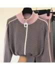 Jesień zima nowy dres kobieta kolorowy patchwork zamek z golfem kardigany z dzianiny + spodnie 2 szt. Zestawy z długim rękawem d