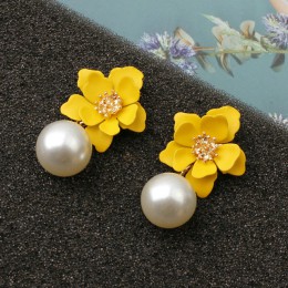 Moda Pearl Drop Dangle kolczyki farba kwiat emalia złoty słodki biżuteria Vintage komunikat kolczyki dla dziewczyn kobiet prezen