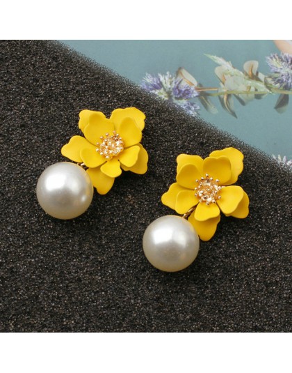 Moda Pearl Drop Dangle kolczyki farba kwiat emalia złoty słodki biżuteria Vintage komunikat kolczyki dla dziewczyn kobiet prezen