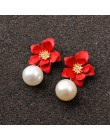 Moda Pearl Drop Dangle kolczyki farba kwiat emalia złoty słodki biżuteria Vintage komunikat kolczyki dla dziewczyn kobiet prezen