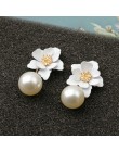 Moda Pearl Drop Dangle kolczyki farba kwiat emalia złoty słodki biżuteria Vintage komunikat kolczyki dla dziewczyn kobiet prezen