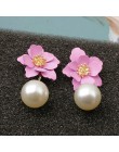 Moda Pearl Drop Dangle kolczyki farba kwiat emalia złoty słodki biżuteria Vintage komunikat kolczyki dla dziewczyn kobiet prezen
