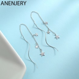 ANENJERY delikatne 925 srebro kolczyki z łańcuszka gwiazda fala długie kolczyki Tassel dla kobiet prezent pendientes oorbellen S