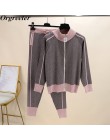 Jesień zima nowy dres kobieta kolorowy patchwork zamek z golfem kardigany z dzianiny + spodnie 2 szt. Zestawy z długim rękawem d