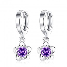 JYouHF Flower Drop kolczyki moda 925 Sterling srebrno-biały fioletowy CZ cyrkon kryształowe kolczyki dla kobiet biżuteria ślubna