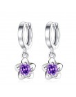 JYouHF Flower Drop kolczyki moda 925 Sterling srebrno-biały fioletowy CZ cyrkon kryształowe kolczyki dla kobiet biżuteria ślubna