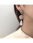 Eleganckie czarno-białe Houndstooth Plaid aksamitne tkaniny okrągłe duże koło długie kolczyki dla kobiet zniekształcone tkaniny 