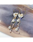 2019 nowy koreański moda długi styl asymetryczne kolczyki sztuczne kwiaty perła kolczyk z frędzlem kolczyki podkreślające osobow