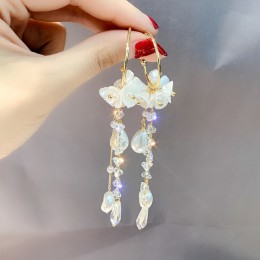 2019 nowy koreański moda długi styl asymetryczne kolczyki sztuczne kwiaty perła kolczyk z frędzlem kolczyki podkreślające osobow