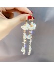 2019 nowy koreański moda długi styl asymetryczne kolczyki sztuczne kwiaty perła kolczyk z frędzlem kolczyki podkreślające osobow