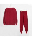 Wixra sweter kombinezon i zestawy Casual V Neck swetry topy + kieszenie długie spodnie stałe dwa kawałki zestawy 2019 jesień zim