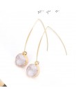 Moda złoty kolor okrągły fałszywy Druzy kolczyk dla kobiet 2020 czeski Handmade różowy kamień żywiczny długie kolczyki wiszące p