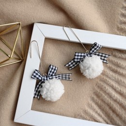 Eleganckie czarno-białe Houndstooth Plaid aksamitne tkaniny okrągłe duże koło długie kolczyki dla kobiet zniekształcone tkaniny 