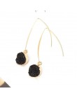 Moda złoty kolor okrągły fałszywy Druzy kolczyk dla kobiet 2020 czeski Handmade różowy kamień żywiczny długie kolczyki wiszące p