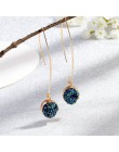 Moda złoty kolor okrągły fałszywy Druzy kolczyk dla kobiet 2020 czeski Handmade różowy kamień żywiczny długie kolczyki wiszące p